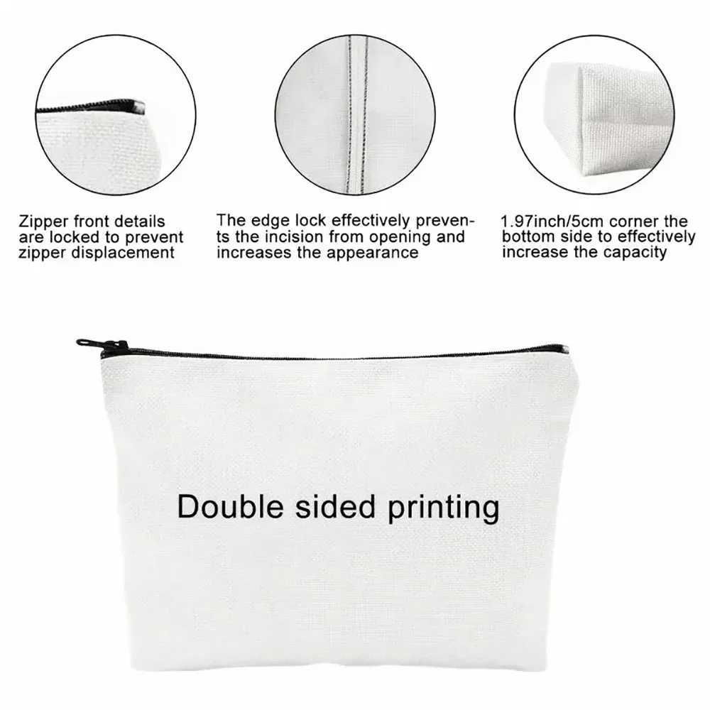 Fashion cartoon cat printed clutch bag portable zipper makeup bag linen fabric travel storage bag W240905