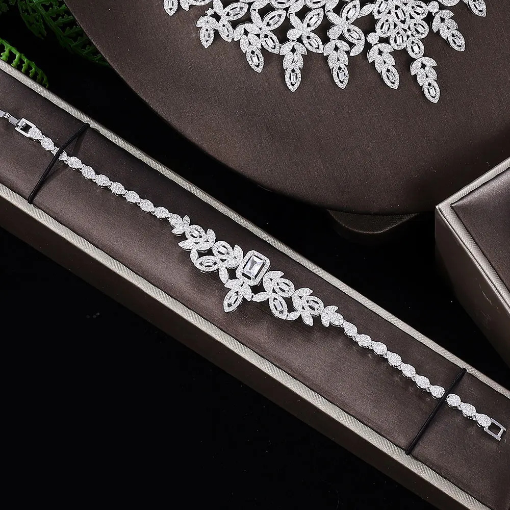 4-piece cubic zirconia necklace bracelet ring fashion Dubai bride wedding jewelry set bridal accessories 240906