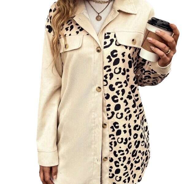 2024 cardigan top women's autumn and winter new item leopard print single breasted mid length shirt jacket for women