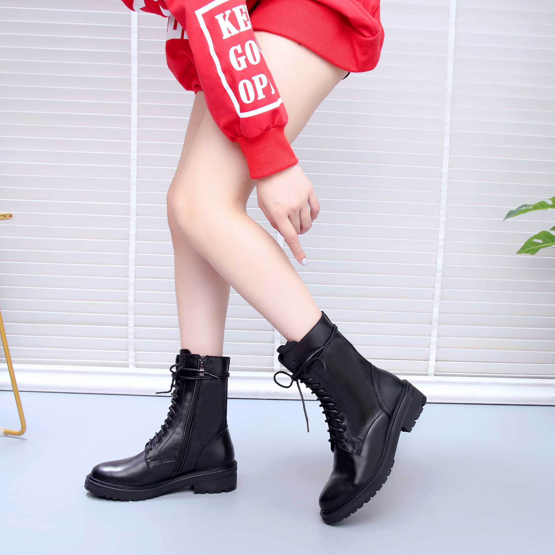 Genuine leather Martin boots women short boots children's shoes high gang thick bottom mid-calf biker boots knight boots women