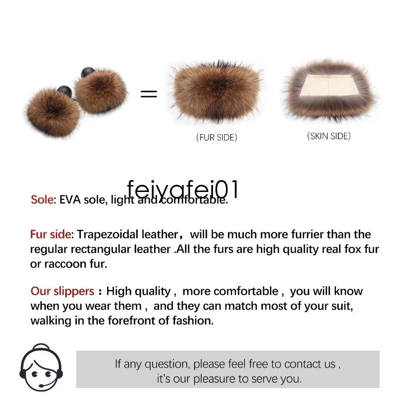 Fox Slippers - Extra Large Plush hot Slides, Cozy Soft Raccoon Fur Flat Sandals for Women, Indoor & Outdoor