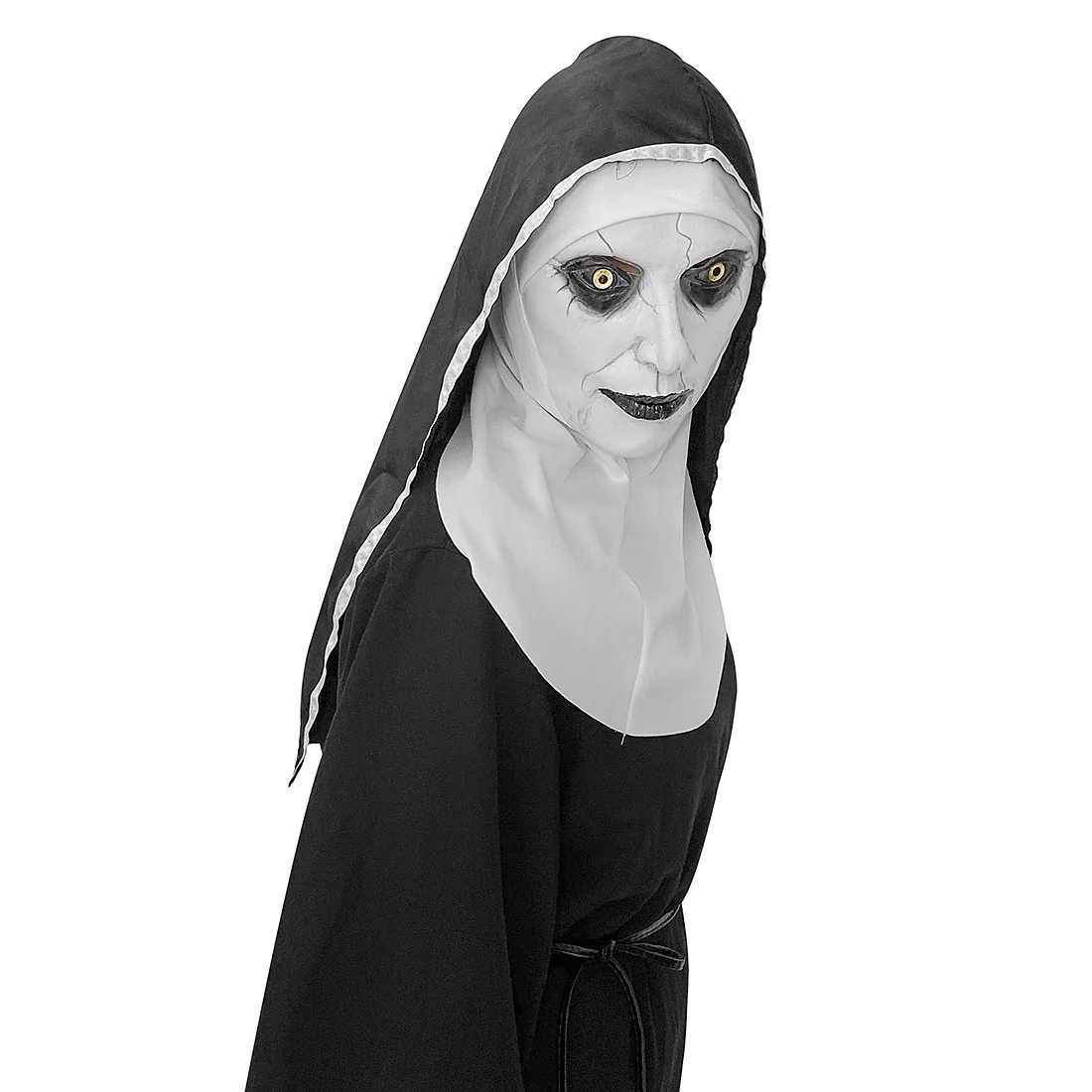 The Nun Latex Mask With Headscarf Crucifix Terror Face Masks Scary Cosplay Thriller Antifaz Para Fiesta Horror Mascara CrossXJ240905