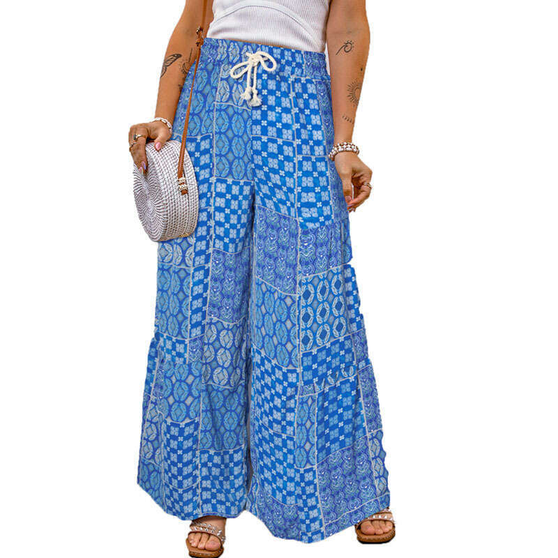 2024 new long loose floral color blocked casual pants