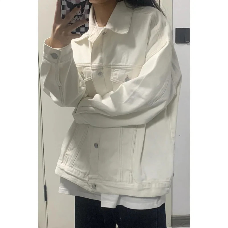 American retro white denim womens jacket loose fitting baseball cap sensitive niche n spring autumn student 240902