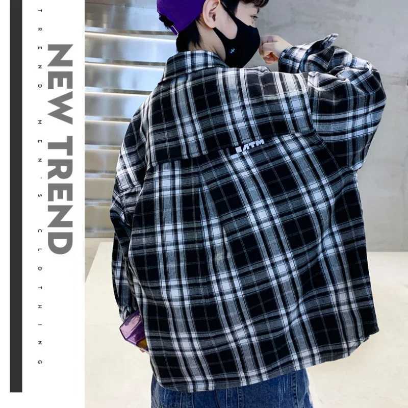 Boys Blouses Teenagers Outerwear Grid Printed Shirts 2024 Spring Autumn Kids Fashion Jacket 4 To 10Yrs Childrens Clothing Y240906