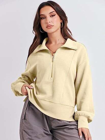 2024 Autumn New Women's Loose Zipper Collar Long sleeved Sweater Top