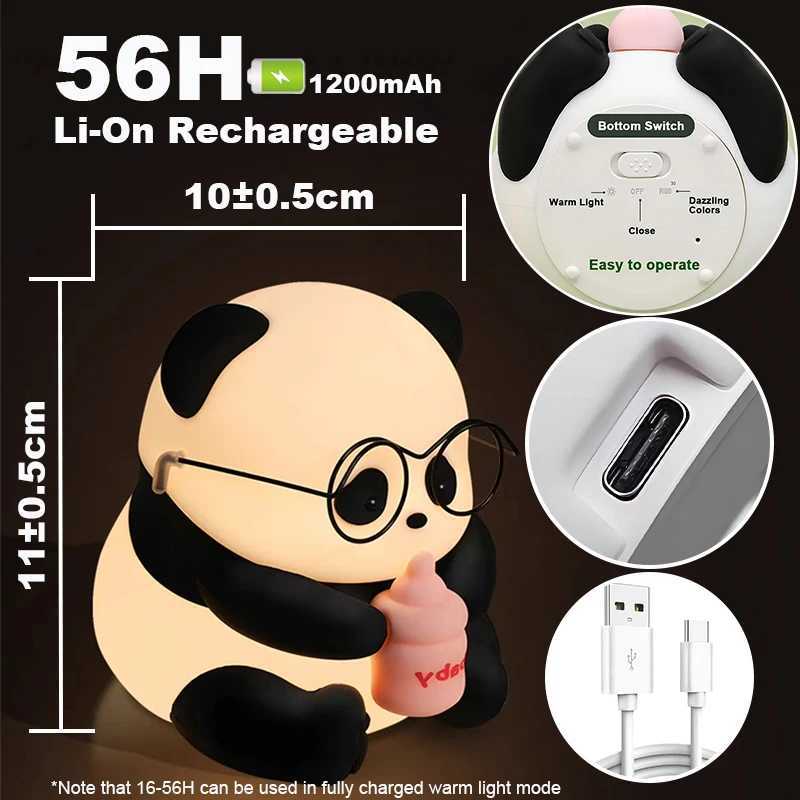 Eye Protection Panda Night Light LED Charging Cute Silicone Light Bedlight Dimming Sleep Light Childrens Birthday Gift W240816