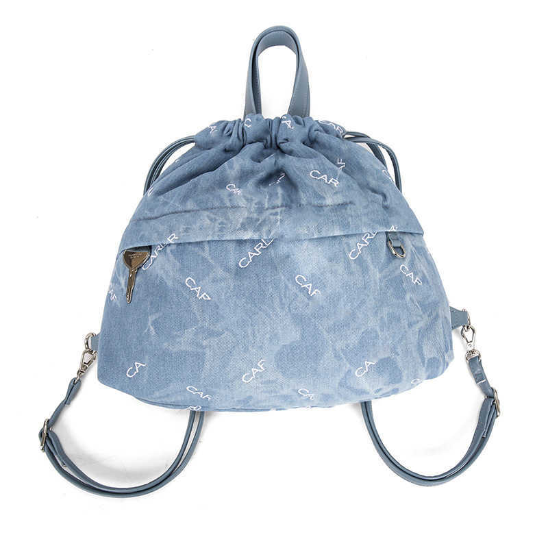 Spring summer letter backpack women's bag niche versatile backpack Korean version drawstring large capacity shoulder bag fashion square bag 24091