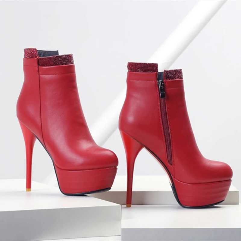 Designer Platform Womens Ankle Boots Extreme High Heels Sexy Short Boots Autumn Winter Black Womens Party Shoes Large Size CL240906