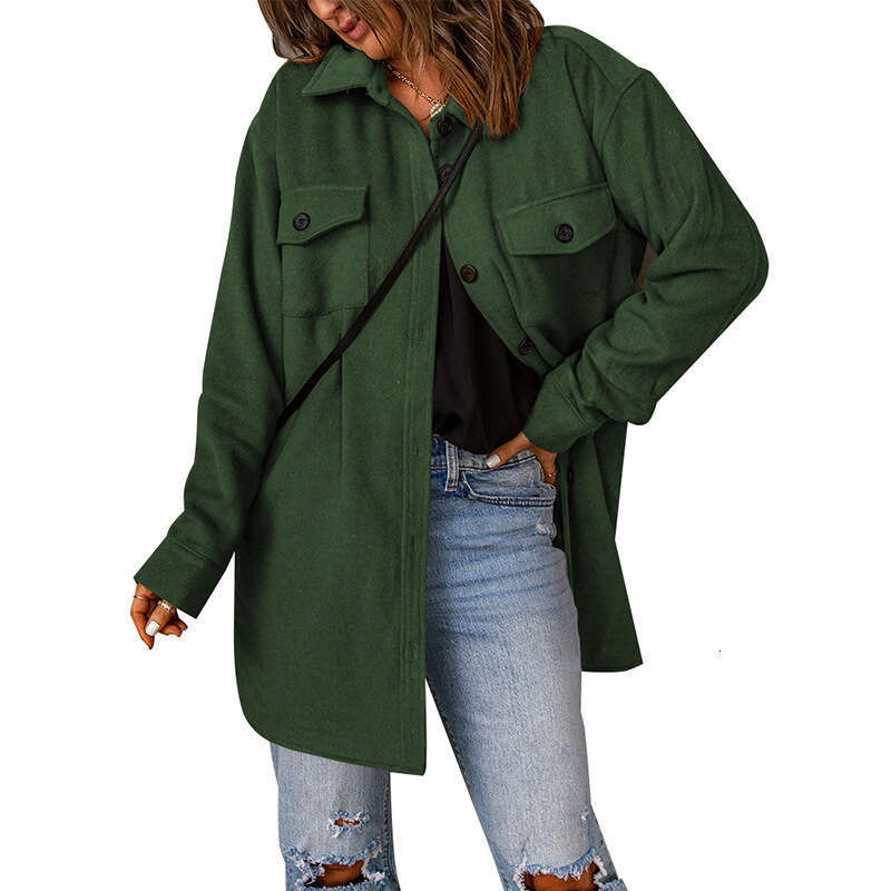 Corduroy in winter new solid color single breasted casual lapel woolen outerwear for women