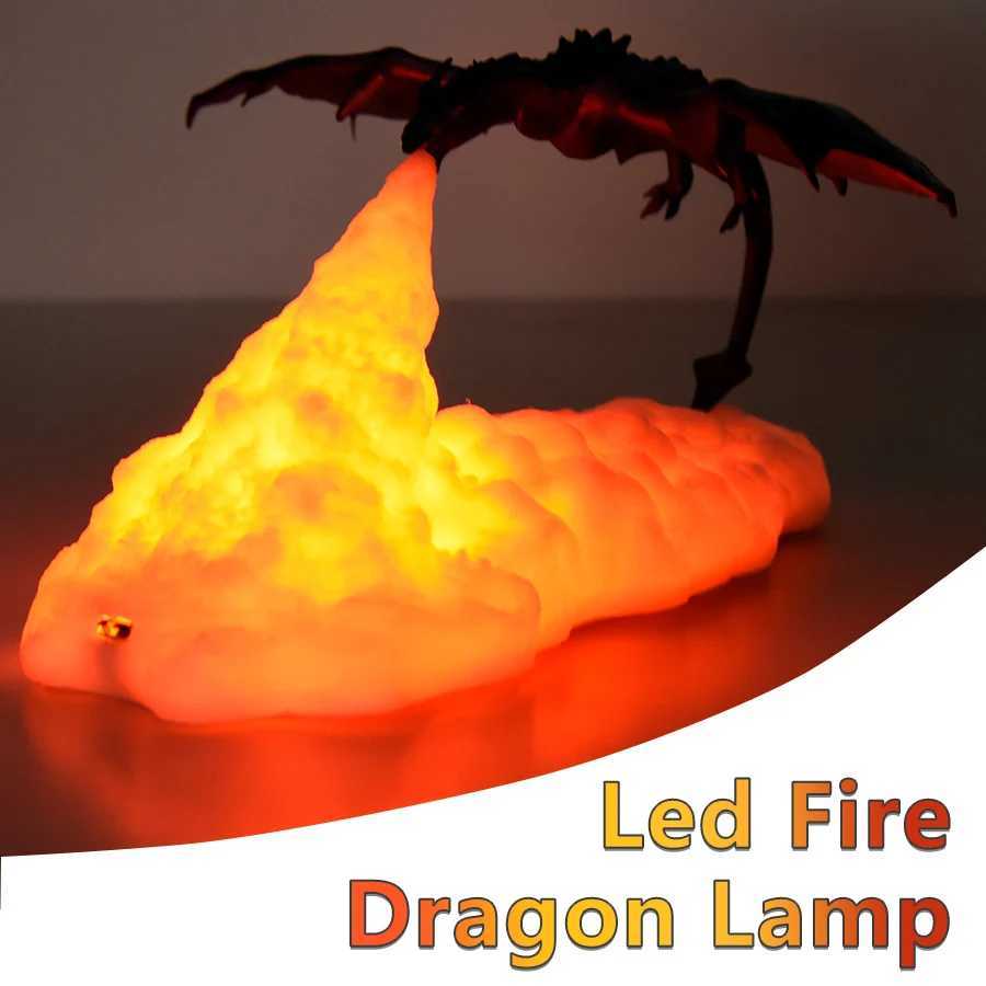 3D printed LED fire dragon ice dragon lamp room decoration rechargeable night light for holiday birthday gifts and home decoration W240816