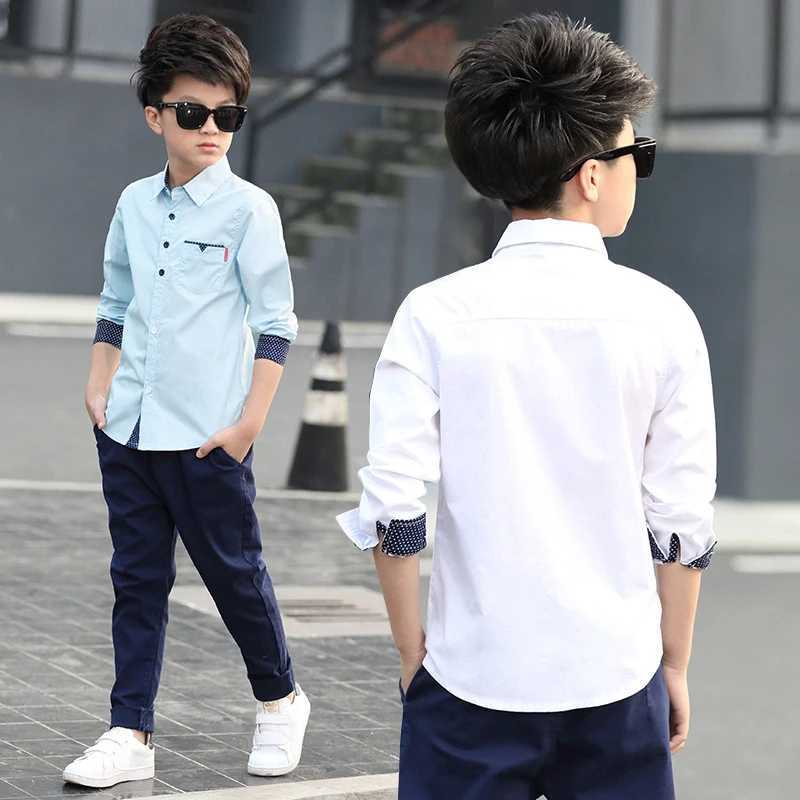 Kids Clothes Spring Autumn Boys Cotton Blouses Kids Boys Long Sleeve Shirt Children Fashion Shirt 5-15 Years Turn-down Collar Y240906