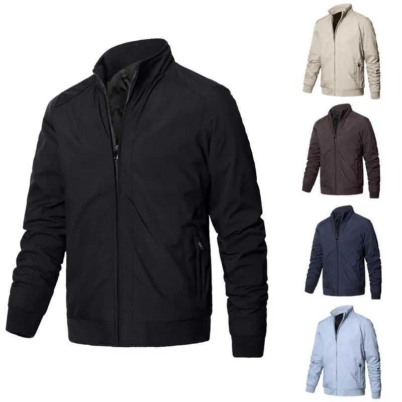 Men Fashion Coat Trendy Casual Dark Blue Zipper Stand Collar Loose Thicken Outwear Solid Color Korean Style Gentlemen Jacket Y240906