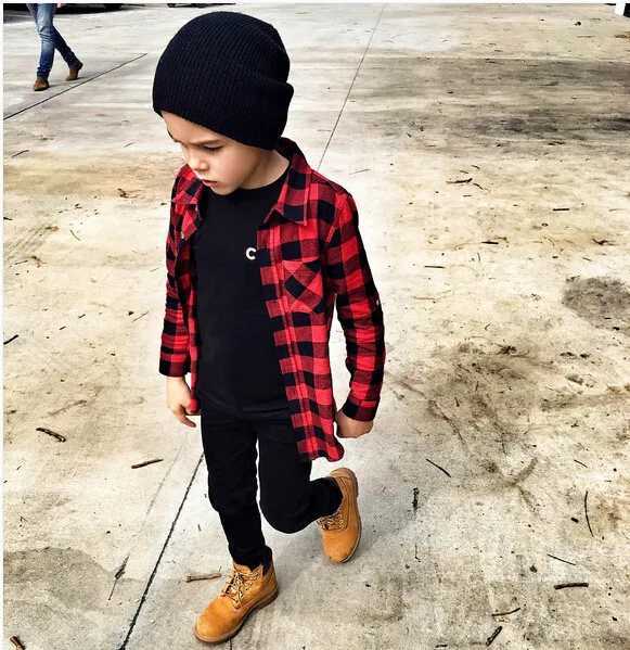 Child Kids Boys Girls Long Sleeve Plaid Check Tops Blouse Casual Clothes Y240906