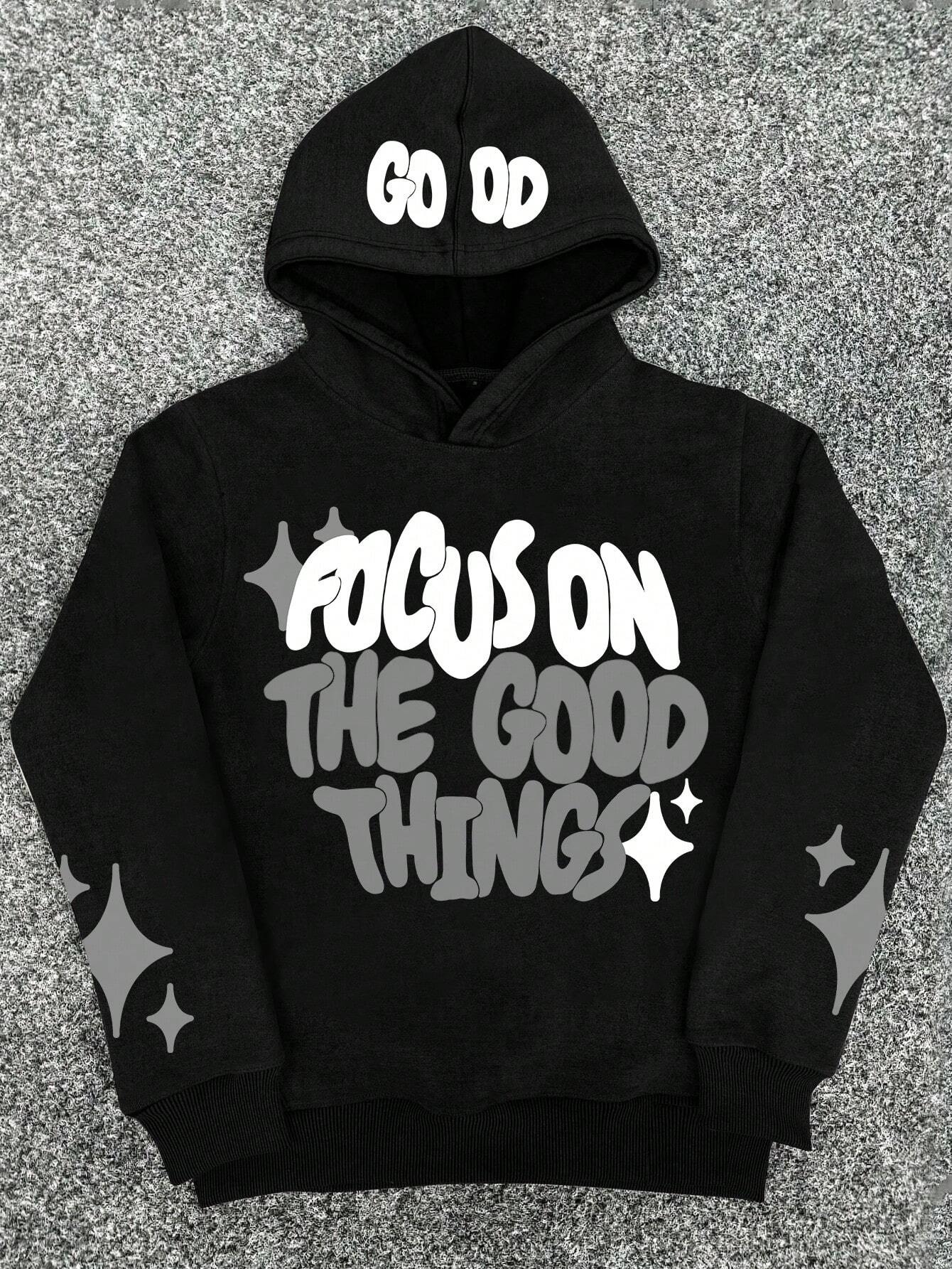 Men's Casual Letter Print Loose Fit Drawstring Hoodie, Autumn/Winter, Funny, Star, Long Sleeve, Going Out,Graphic, Friends
