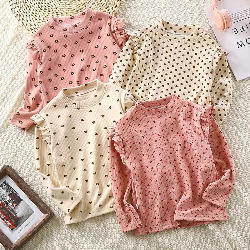 2-10T Baby girl clothes Long Sleeved Undershirt Cute Floral Dots T-shirt Sweet Children girl blouse Y240906
