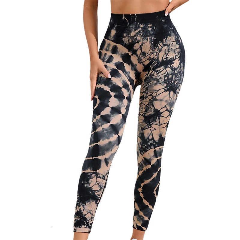Seamless peach buttocks, high waist, buttocks lifting, tie dyed yoga tight pants, quick drying sports, running, fitness clothes for women