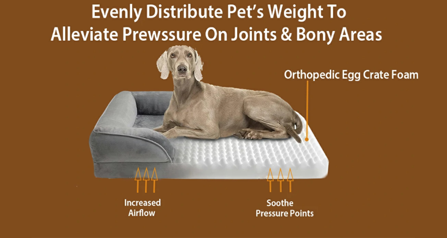 Large Orthopedic Dog Bed - Washable Pet Sofa Support Foam with Removable Cover & Waterproof Lining