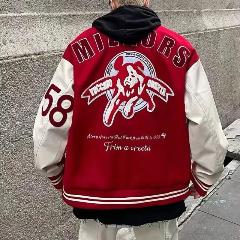 American Retro Varsity Jacket Letter Embroidery Hip Hop Coat Mens Spring and Autumn High Street Jacket Mens Clothing 240904