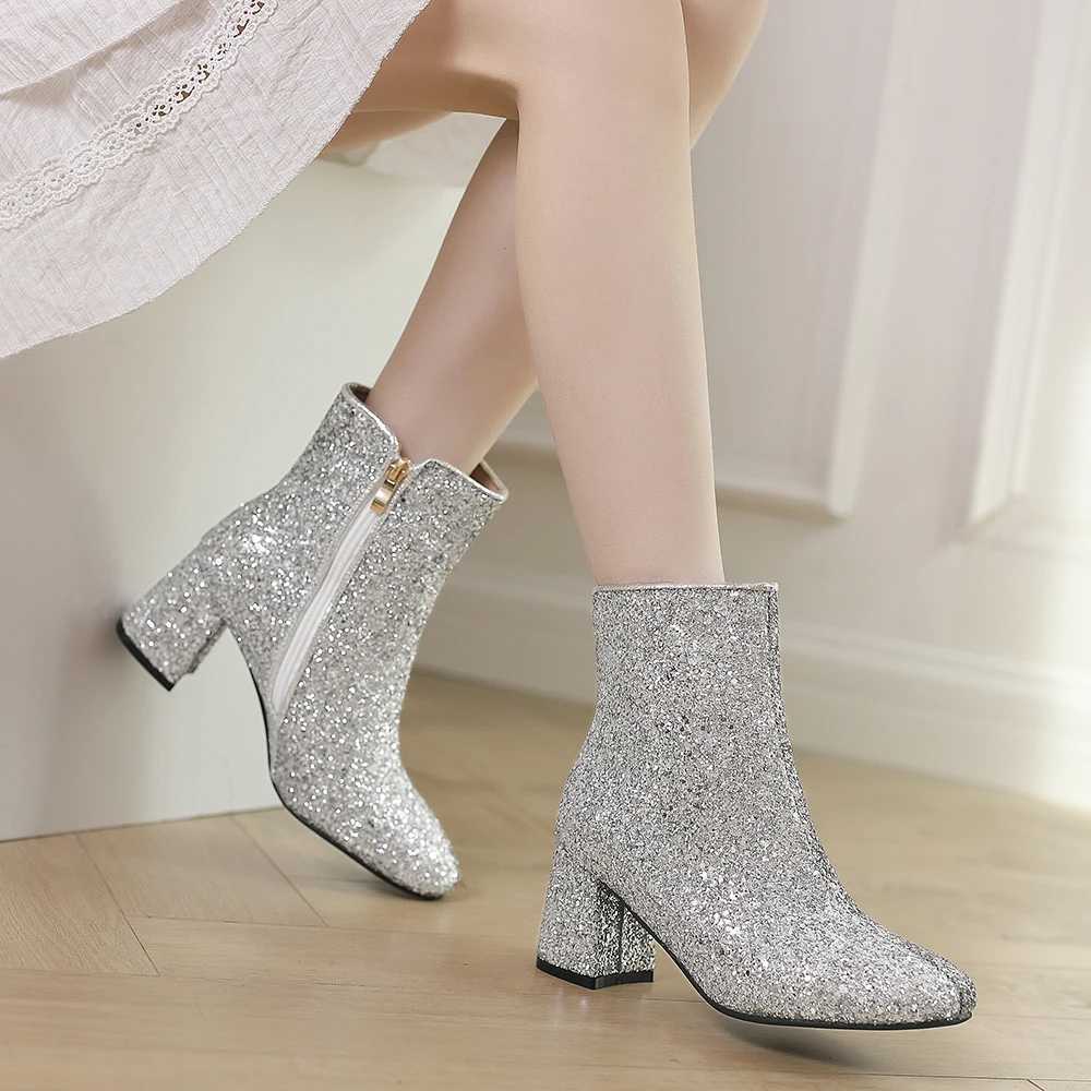 Fashion womens ankle boots new spring sparkling boots transparent sparkling boots sparkling trend high heels luxury designer shoes hot CL240906