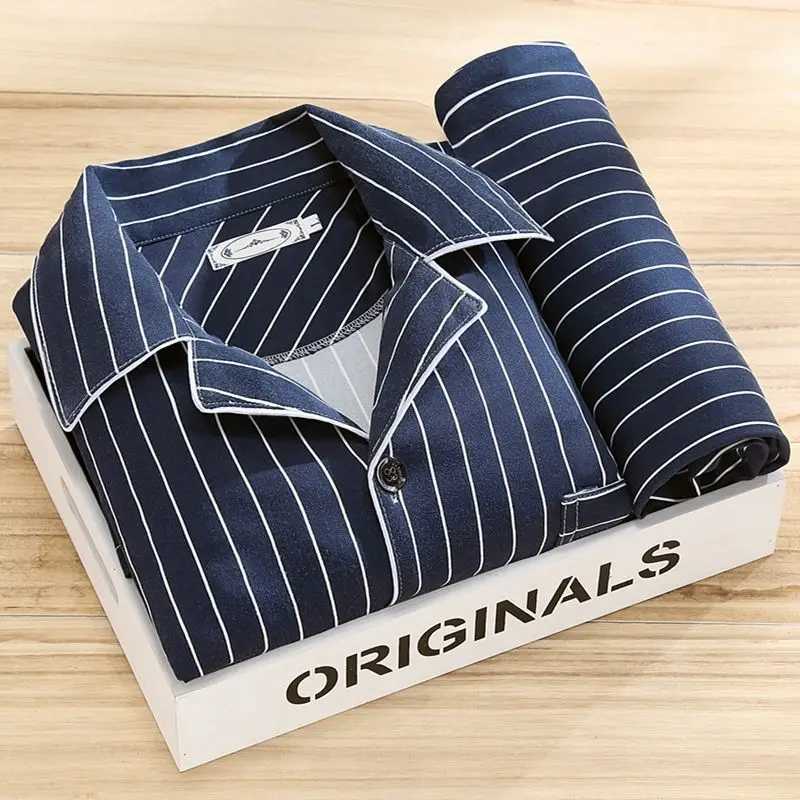 Mens Pajamas Autumn New Long Sleeved Pyjama Two Piece Korean Loose Striped Pijamas Suit Male Casual Sleepwear Sleep Clothes Set Y240906
