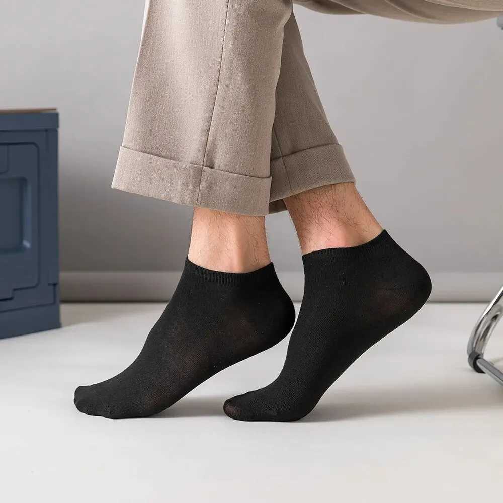 5 pairs of mens boat socks black odor resistant summer thin ankle socks casual breathable low waist socks W240905