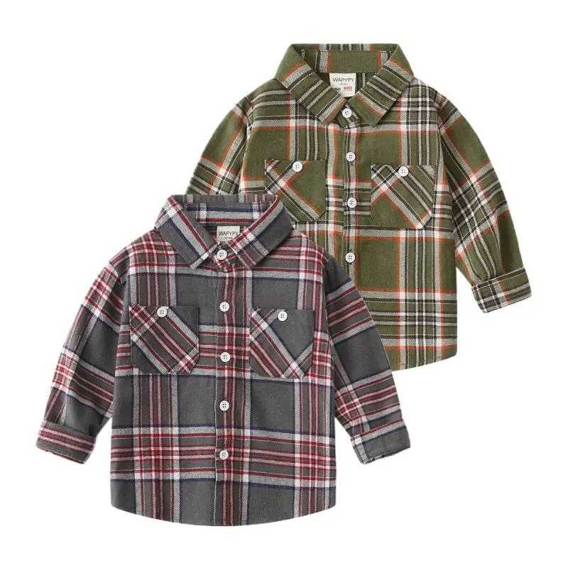 Autumn Infant Baby Boy Polo Shirts Cotton Velvet Plaid Toddler Boys Shirts Coat Loose Casual Long Sleeve Kid Boy Outerwear Coats Y240906