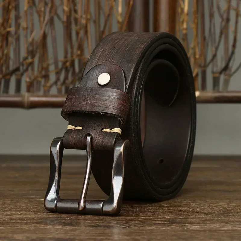 3.8cm mens luxury designer pin buckle strap pure cowhide leather retro strap high-quality genuine leather mens jeans strap W240905