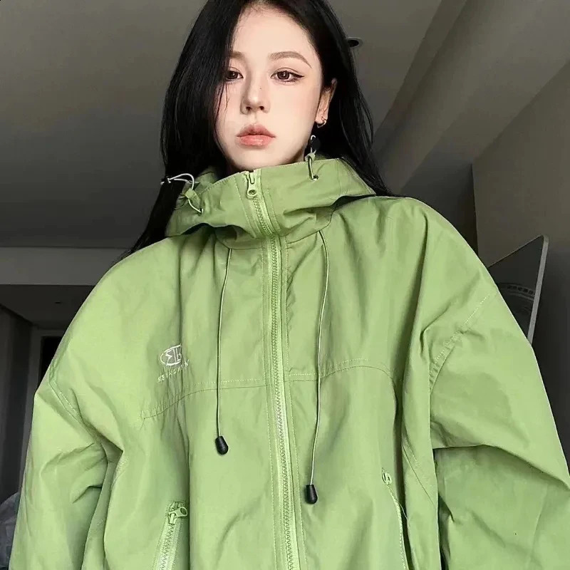 Harajuku womens jacket hooded Y2K streetwear oversized autumn retro loose casual long sleeved trend zipper 240902
