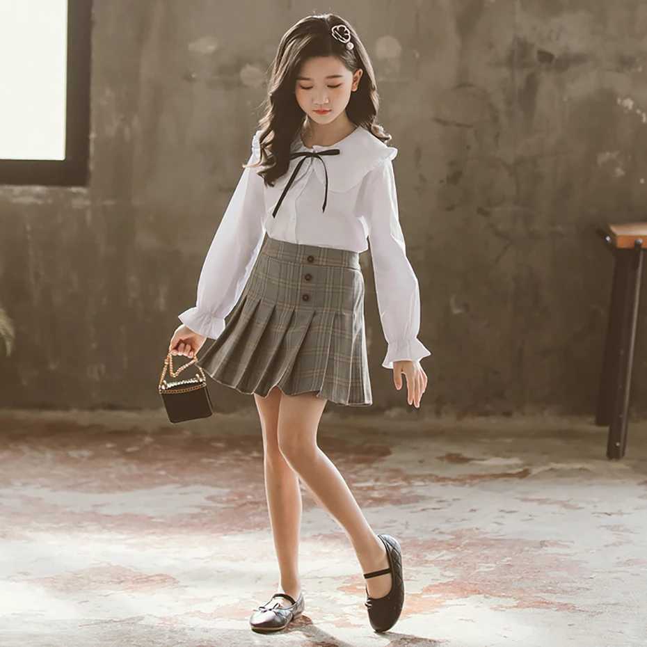 Girls Blouse Solid Color Kids Blouse Girls Autumn White Blouses Children Casual Style School Uniform For Girls 6 8 10 12 14 Y240906
