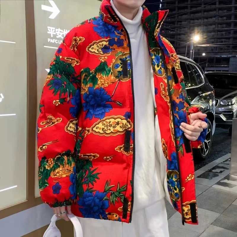 Northeast Big Flower Cotton-padded Jacket for Men Women Warm Thick Winter Bread Hanfu S-5XL Fashion Jacket Best-selling Products M240906