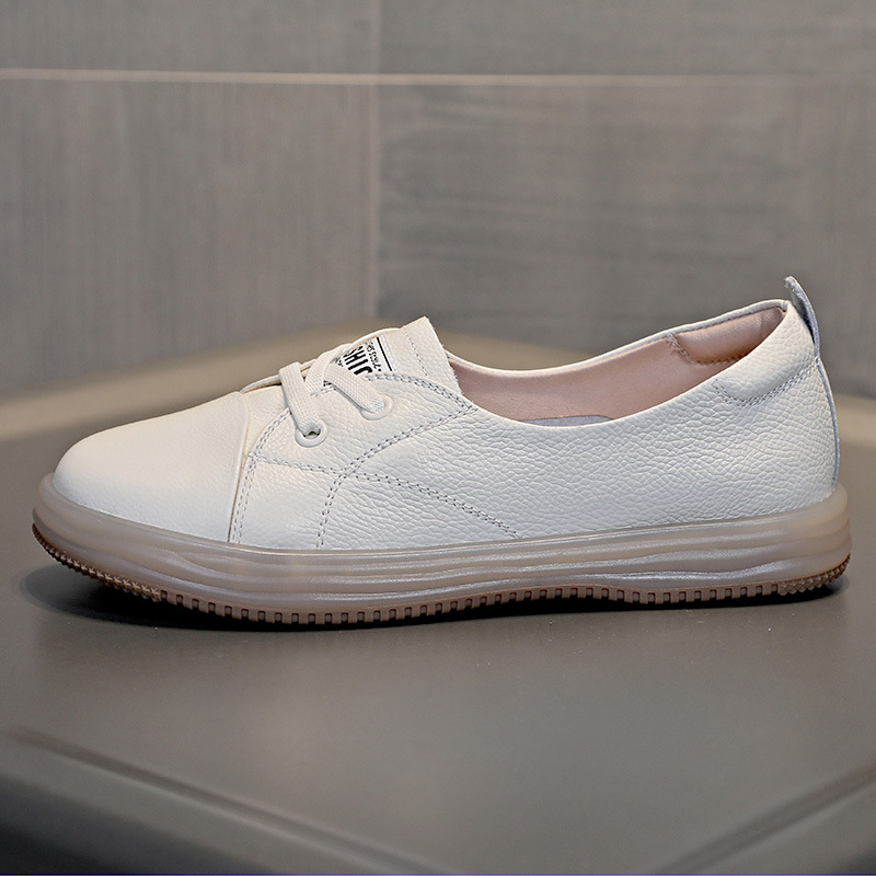 2024 soft bottom women's shoes casual non-slip flat bottom maternity single shoes shallow mouth nurse shoes head layer cowhide small white shoes 