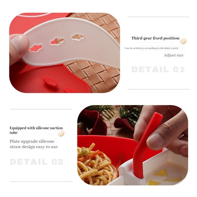 Children's silicone gift spoon, fork, feeding, separated complementary food tray, creative Christmas tray F27.03-09.06