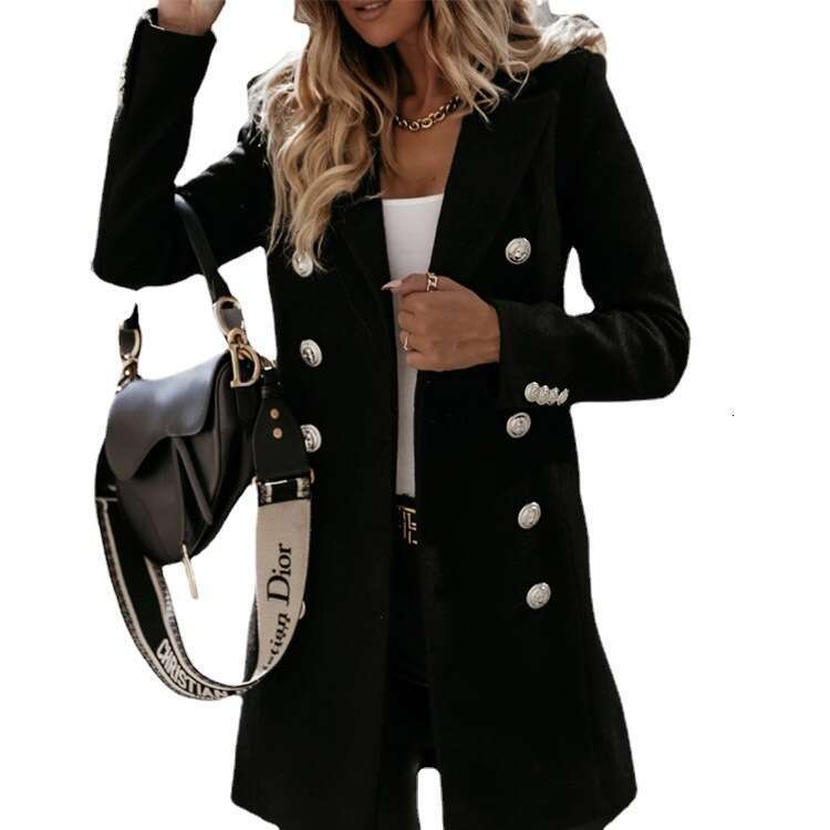 2024 new autumn and winter long sleeved suit collar double breasted girl jacket coat for women