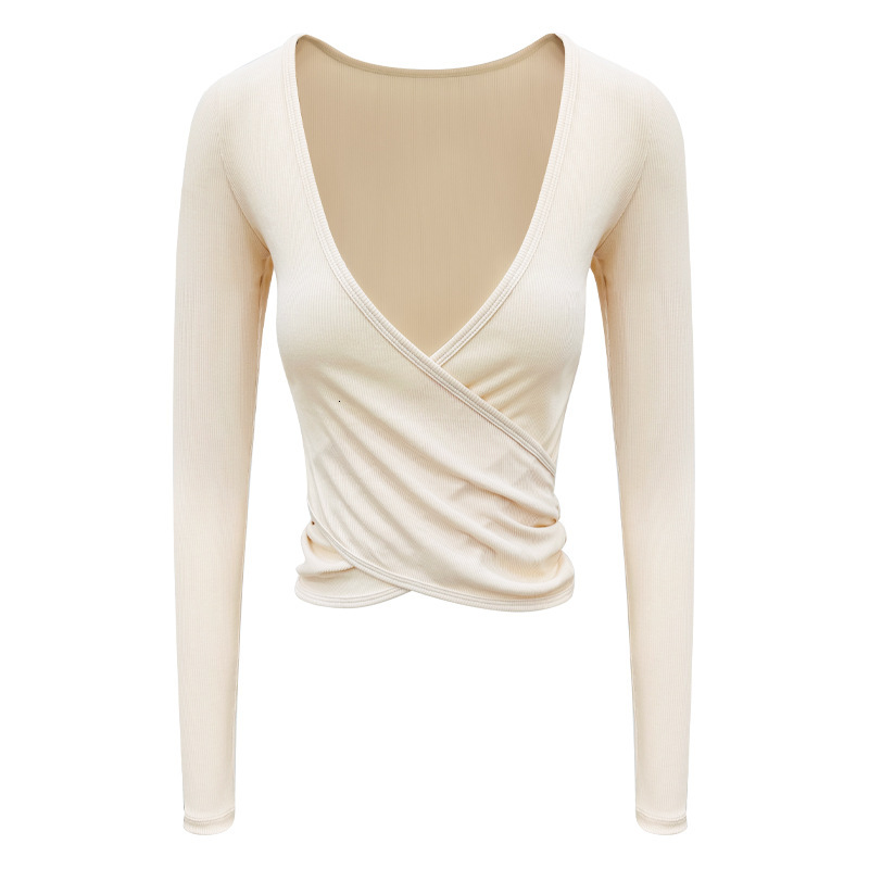 Yoga outfit women's new sports slimming cross pleated cover shirt for external training and fiess long sleeved knitted sweater top