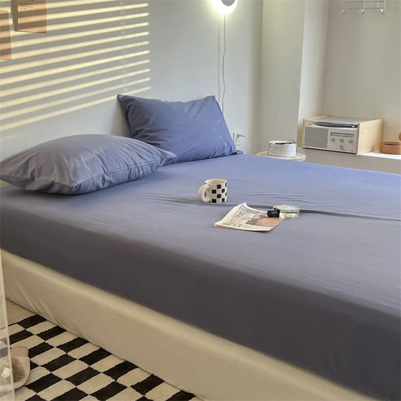 Sheet Cotton mattress cover with elastic rubber band soft and comfortable suitable for bedding fashionable solid color adjustable 240903