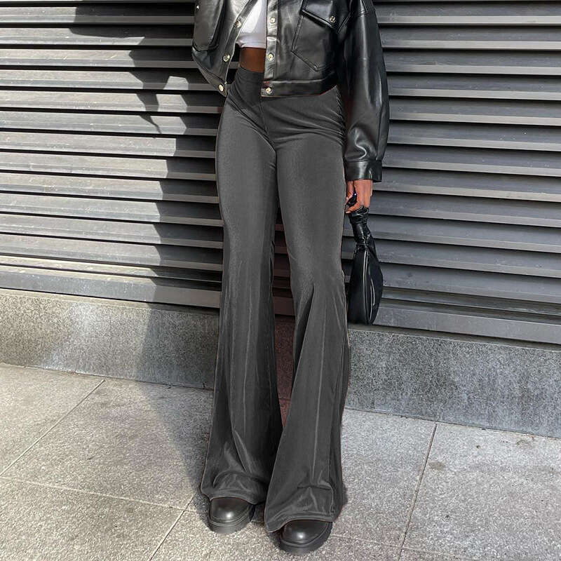 2024 Spring New Solid Color Velvet Elastic High Waist slimming casual micro flared for women's fashion pants