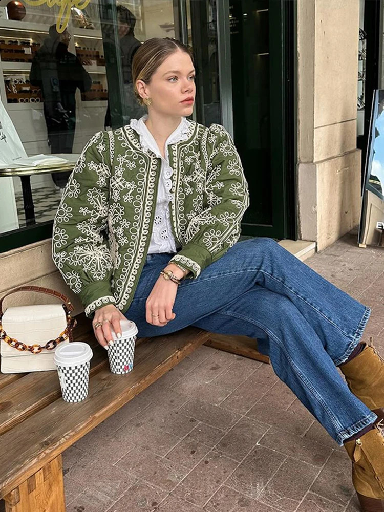 Floral print loose womens jacket casual long sleeved open top retro fashionable autumn 240902