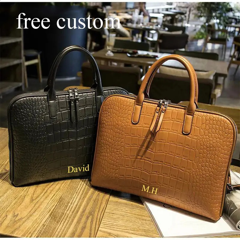 Free customized womens computer handbag office leather shoulder bag business laptop briefcase 240906