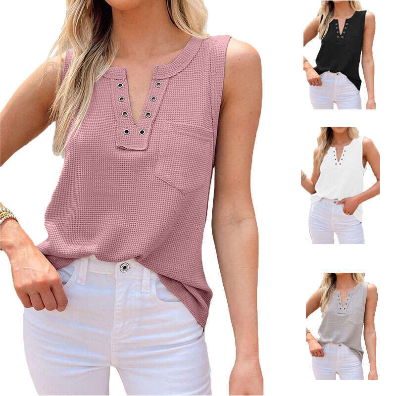 2024 Summer Casual Strap New Solid Color V-neck Loose Bottom Women's Small Tank Top