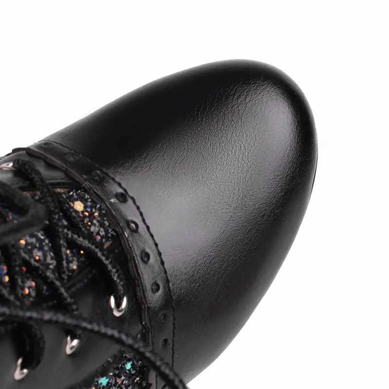 REALE CAT Fashion Womens Ankle Boots Round Toe Block High Heel 9cm Platform 2cm Zipper Flash Large Size 46 47 48 Party Boots CL240906