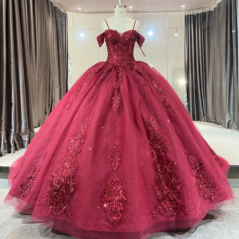 Red Quinceanera Dresses 2024 Sweet 16 Dress Ball Lace Up Applique Beaded Off Shoulder vestidos 15 anos Sweetheart Party Gown