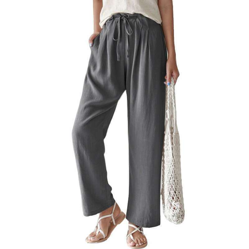 2024 Spring and Summer New Loose Casual Women's Solid Color Elastic Waist Strap Straight Pants