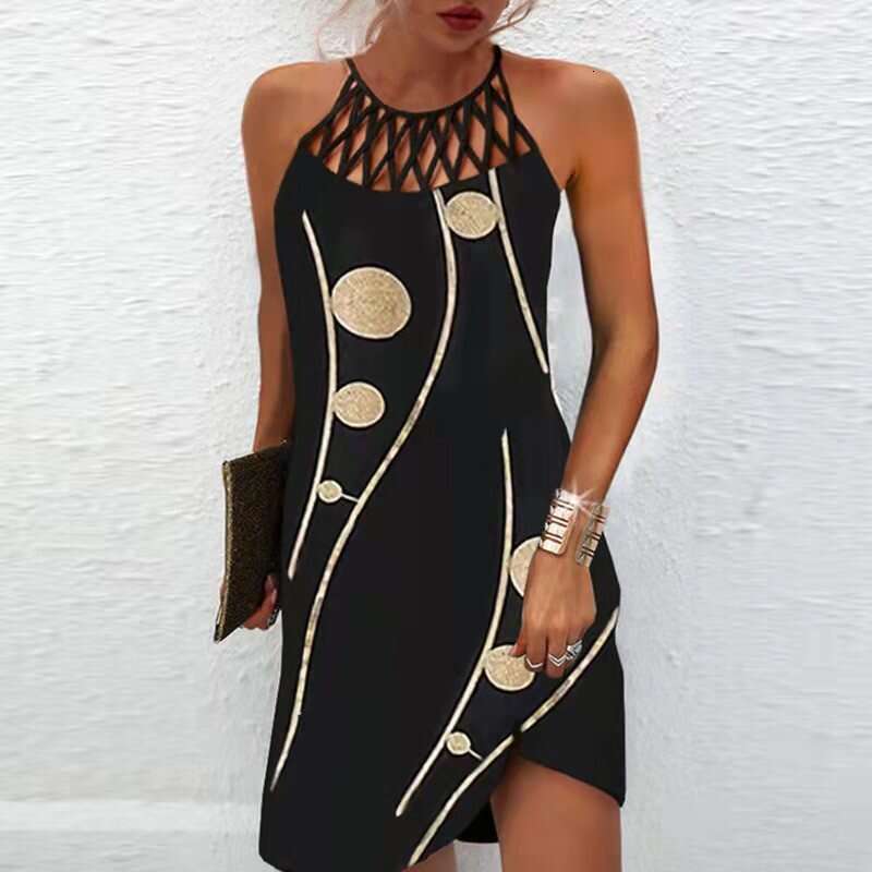 2023 Spring/Summer New Ethnic Style Positioning Print Mesh Strap Sleeveless Casual Dress Women's Wear