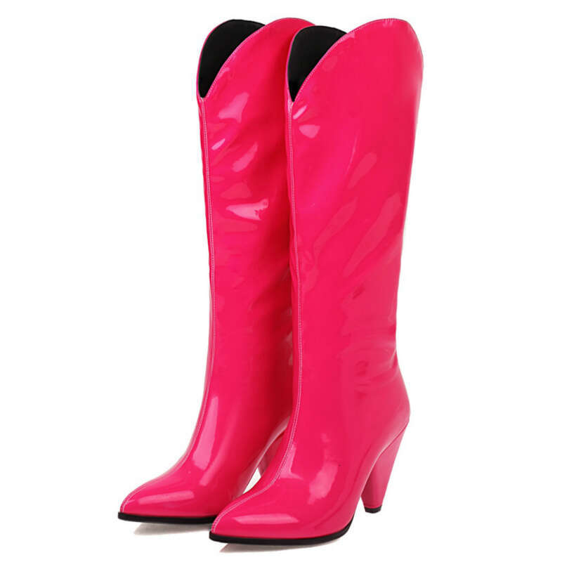 Fashion Women's Boots Winter Western Cowboy Knee High Boot Candy Patent Leather Long Fetish Shoes Lady Large Size