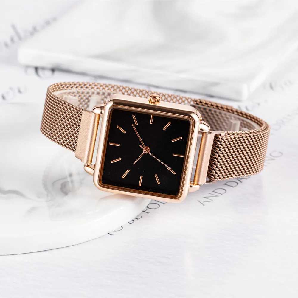 Fashion Luxury Womens Watch Simple Square Womens Quartz Watch Metal Mesh Strap Elegant Womens Watch Gift W240902