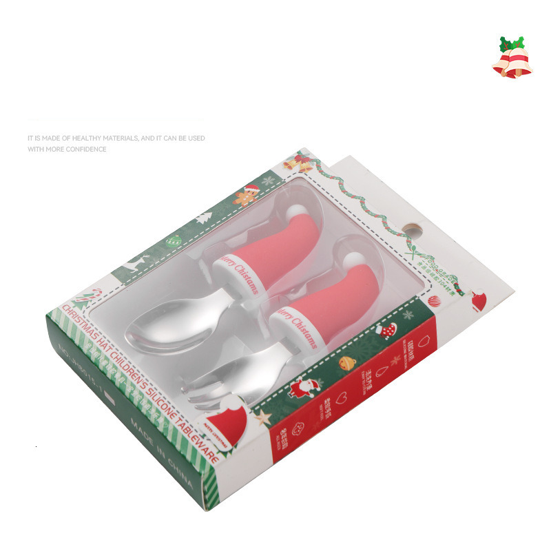 Children's silicone gift spoon, fork, feeding, separated complementary food tray, creative Christmas tray F27.03-09.06