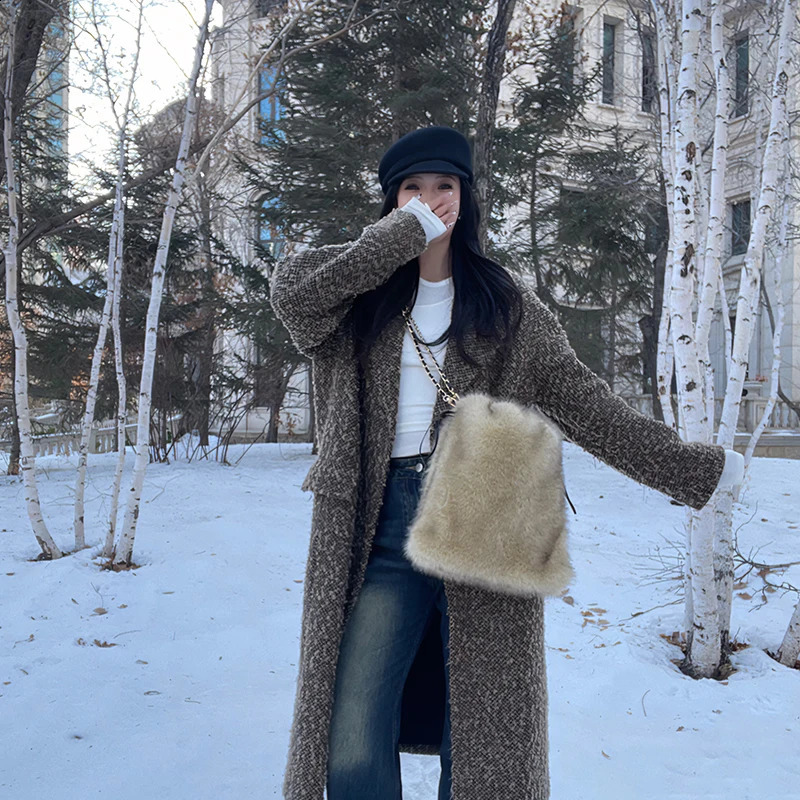 y faux fur womens shoulder bag soft plush travel backpack girls handbag solid color fluffy wallet 240906