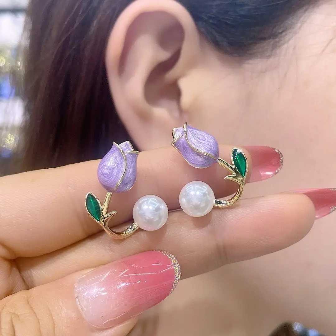Fashion Trends Pink Tulip Flower Pearl Stud Earrings Fashion Elegant Temperature Women Earrings Girls Party Sweet Jewelry Gifts W241023