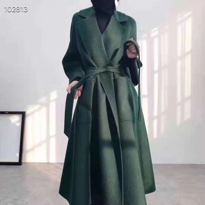 Lanmrem High end Water Pattern Double sided Wool Coat Womens Long Bathroom Style Winter 2A462 240905